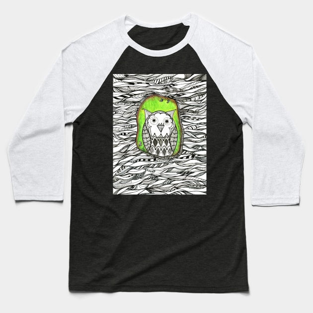 owl in a tree Baseball T-Shirt by Waterink Studio